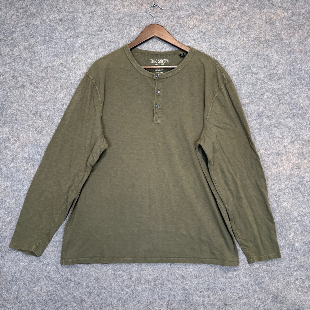 Todd Snyder Henley Button Shirt Mens 2XL Olive Green Lightweight Knit Cotton USA